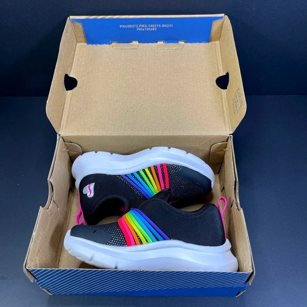 Skechers Kids Toddler Girls Black Rainbow‎ Fantastic Slip On Shoes Size 7